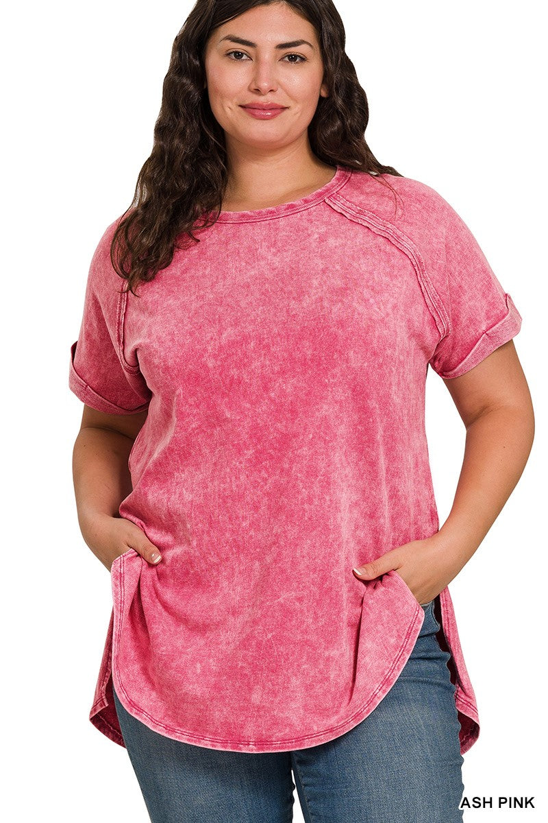 ACID WASH SHORT CUFF SLEEVE