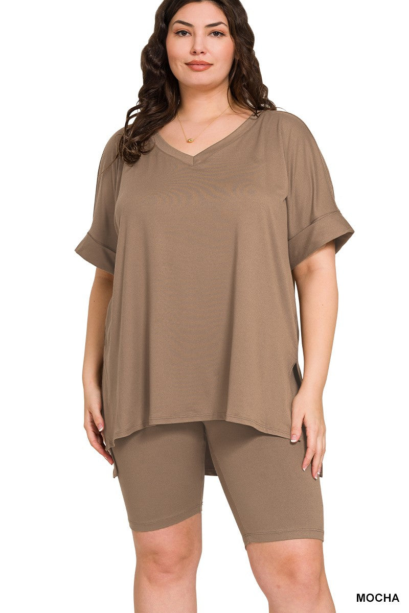 BRUSHED DTY MICROFIBER V-NECK SET