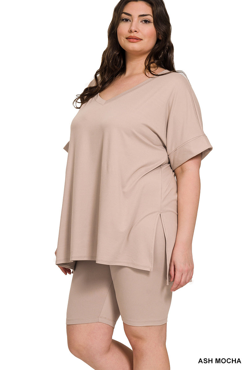 BRUSHED DTY MICROFIBER V-NECK SET