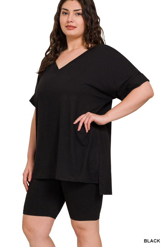 BRUSHED DTY MICROFIBER V-NECK SET