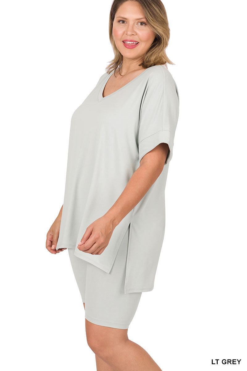 BRUSHED DTY MICROFIBER V-NECK SET
