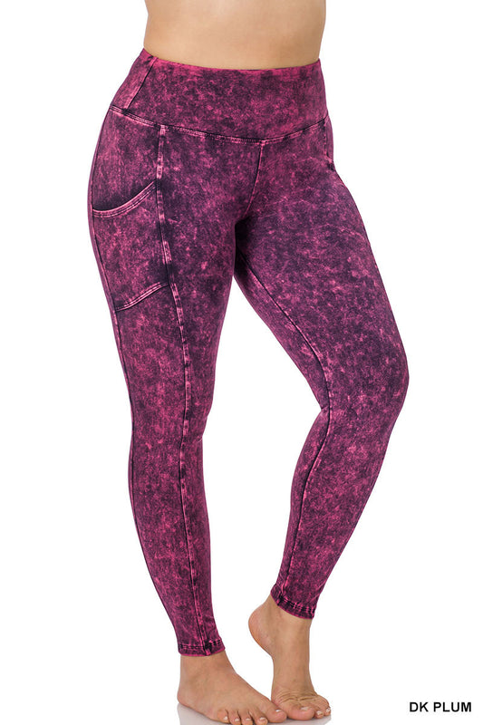 MINERAL WASHED WIDE WAISTBAND POCKET LEGGINGS